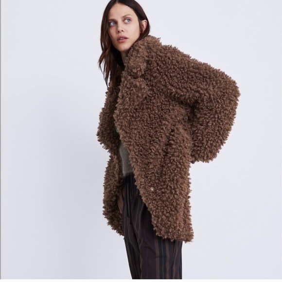 Zara Outerwear NWOT Woman Soft Faux Fur Brown Teddy Winter Coat - Picture 2 of 7